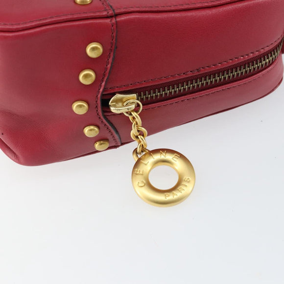 CELINE Circle Handtasche Leder 2-Wege Rot Gold Auth 161046