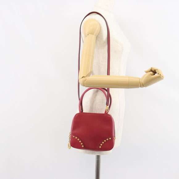 CELINE Circle Handtasche Leder 2-Wege Rot Gold Auth 161046