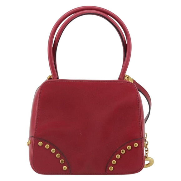 CELINE Circle Handtasche Leder 2-Wege Rot Gold Auth 161046