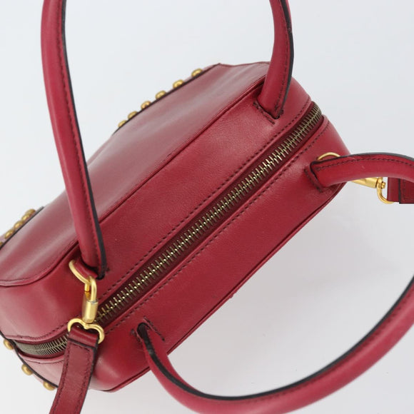 CELINE Circle Handtasche Leder 2-Wege Rot Gold Auth 161046