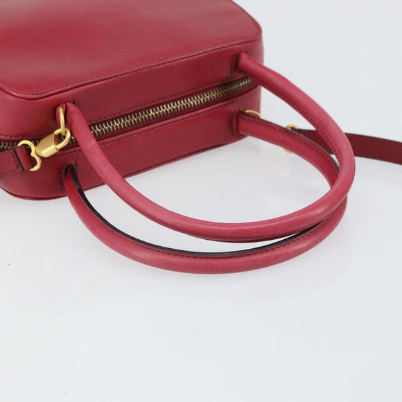 CELINE Circle Handtasche Leder 2-Wege Rot Gold Auth 161046