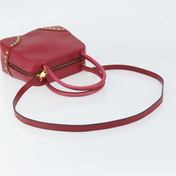 CELINE Circle Handtasche Leder 2-Wege Rot Gold Auth 161046