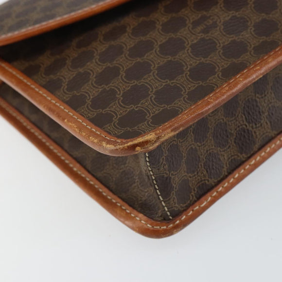 CELINE Macadam Canvas Circle Shoulder Bag PVC Leather Brown Gold Auth 161048