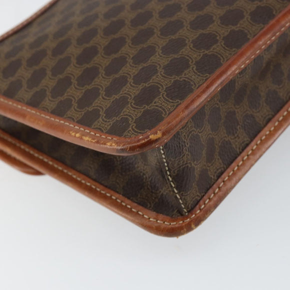 CELINE Macadam Canvas Circle Shoulder Bag PVC Leather Brown Gold Auth 161048