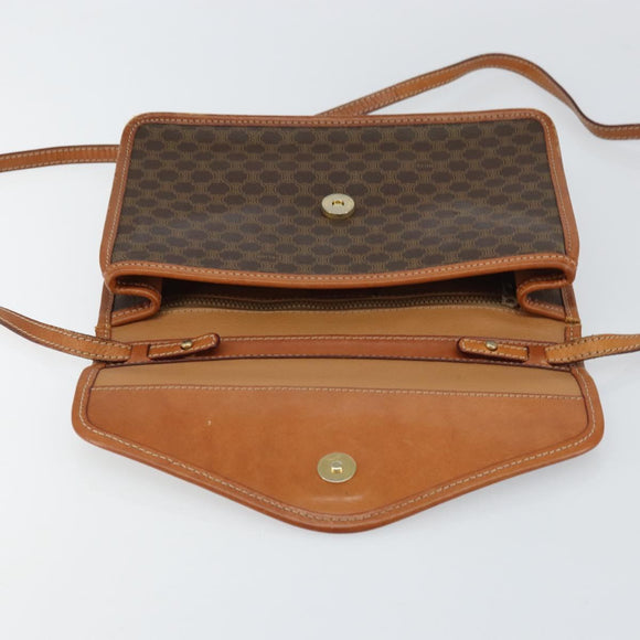 CELINE Macadam Canvas Circle Shoulder Bag PVC Leather Brown Gold Auth 161048