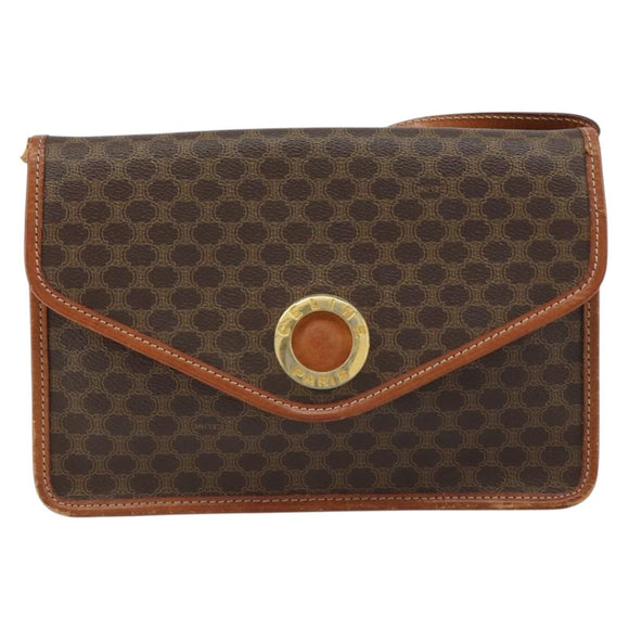 CELINE Macadam Canvas Circle Shoulder Bag PVC Leather Brown Gold Auth 161048