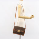 CELINE Macadam Canvas Circle Shoulder Bag PVC Leather Brown Gold Auth 161048-23