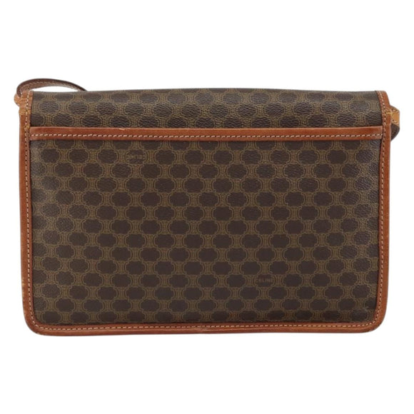CELINE Macadam Canvas Circle Shoulder Bag PVC Leather Brown Gold Auth 161048