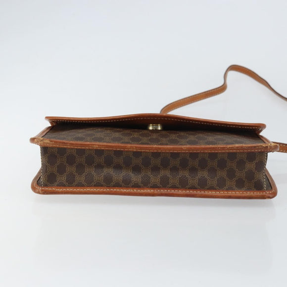 CELINE Macadam Canvas Circle Shoulder Bag PVC Leather Brown Gold Auth 161048