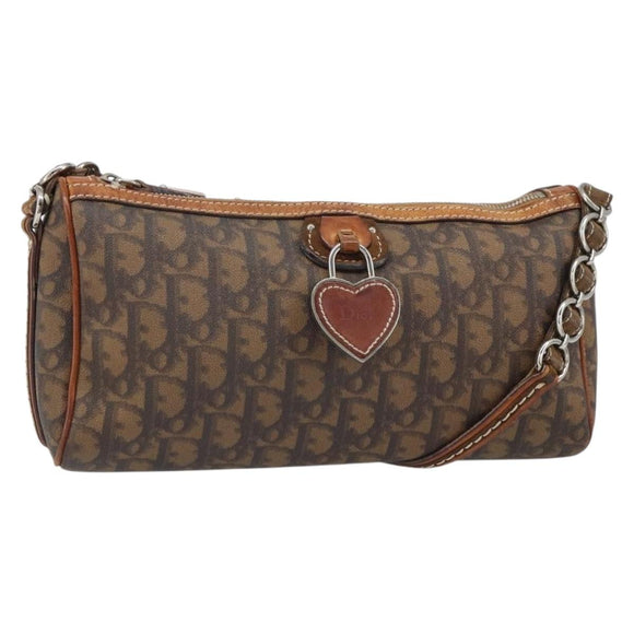 Christian Dior Trotter Romantic Shoulder Bag PVC Brown Silver Auth 161049V
