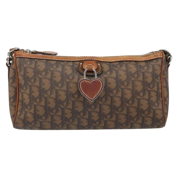 Christian Dior Trotter Romantic Shoulder Bag PVC Brown Silver Auth 161049V