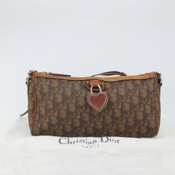 Christian Dior Trotter Romantic Shoulder Bag PVC Brown Silver Auth 161049V