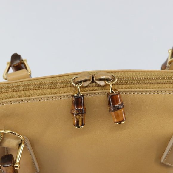 GUCCI Bamboo Hand Bag Leather 2way Beige Gold 000 3780 0290 Auth 161050