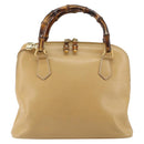GUCCI Bamboo Hand Bag Leather 2way Beige Gold 000 3780 0290 Auth 161050-2