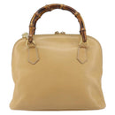 GUCCI Bamboo Hand Bag Leather 2way Beige Gold 000 3780 0290 Auth 161050-3