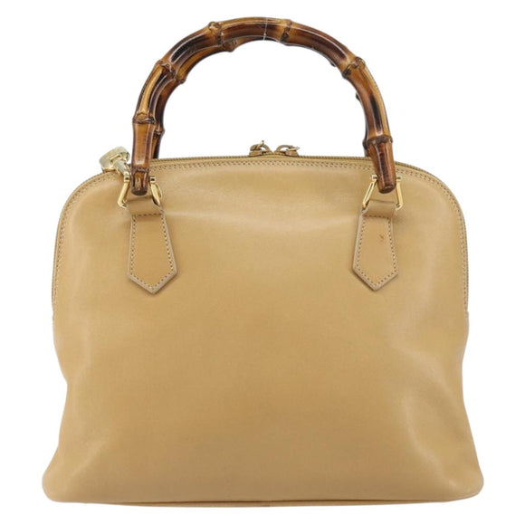 GUCCI Bamboo Hand Bag Leather 2way Beige Gold 000 3780 0290 Auth 161050