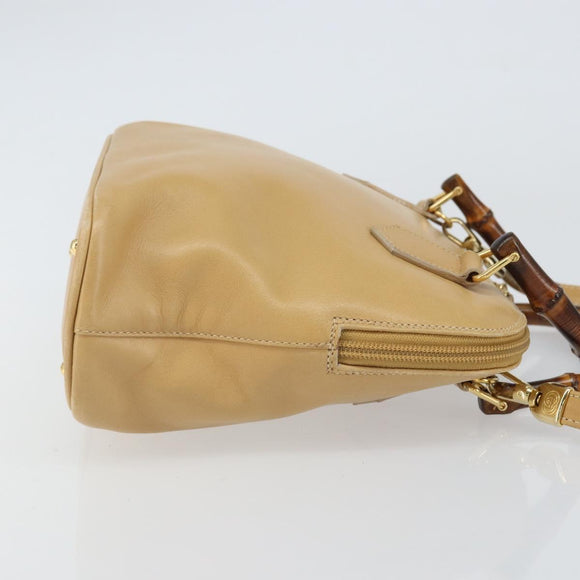 GUCCI Bamboo Hand Bag Leather 2way Beige Gold 000 3780 0290 Auth 161050