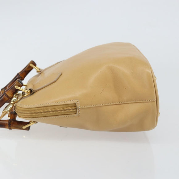 GUCCI Bamboo Hand Bag Leather 2way Beige Gold 000 3780 0290 Auth 161050
