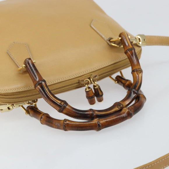 GUCCI Bamboo Hand Bag Leather 2way Beige Gold 000 3780 0290 Auth 161050