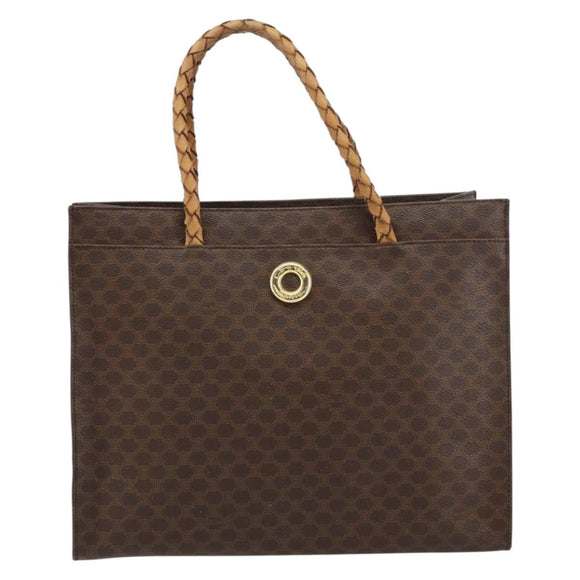 CELINE Macadam Canvas Hand Bag PVC Leather Brown Gold Auth 161051