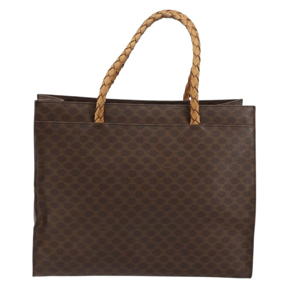 CELINE Macadam Canvas Hand Bag PVC Leather Brown Gold Auth 161051