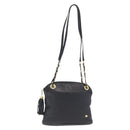 BALLY Chain Shoulder Bag Leather Navy Gold Auth 161052-1