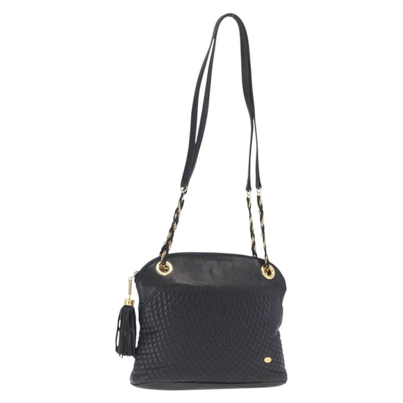 BALLY Chain Shoulder Bag Leather Navy Gold Auth 161052