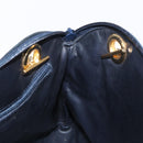BALLY Chain Shoulder Bag Leather Navy Gold Auth 161052-18