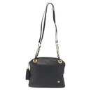 BALLY Chain Shoulder Bag Leather Navy Gold Auth 161052-2