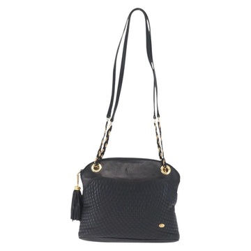 BALLY Chain Shoulder Bag Leather Navy Gold Auth 161052 - 0