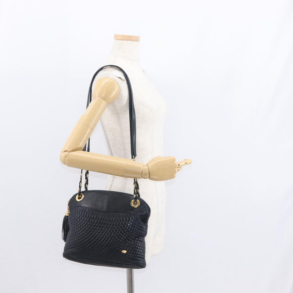 BALLY Chain Shoulder Bag Leather Navy Gold Auth 161052