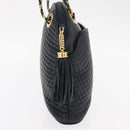 BALLY Chain Shoulder Bag Leather Navy Gold Auth 161052-5