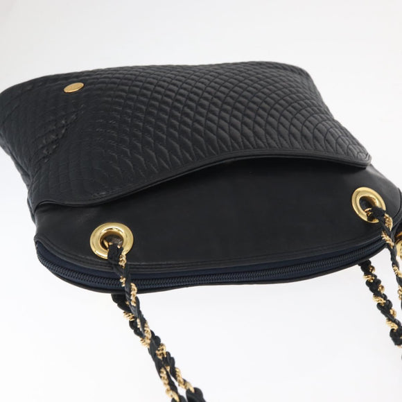 BALLY Chain Shoulder Bag Leather Navy Gold Auth 161052