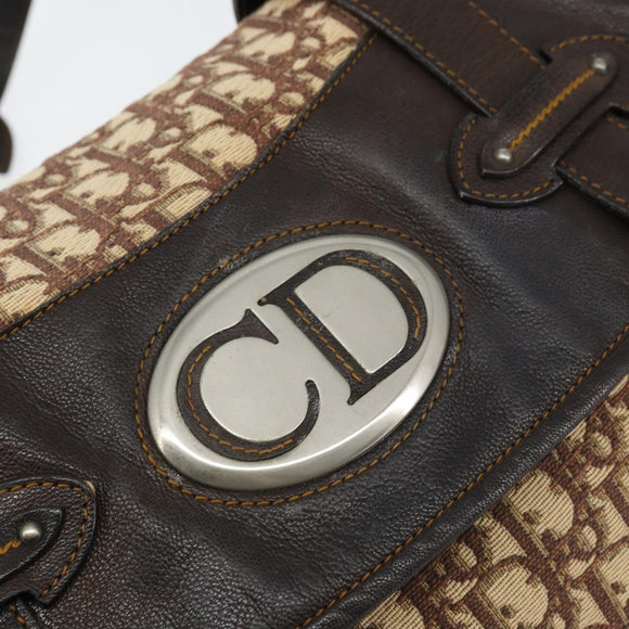Christian Dior Trotter Canvas Shoulder Bag Brown Silver Auth 161057