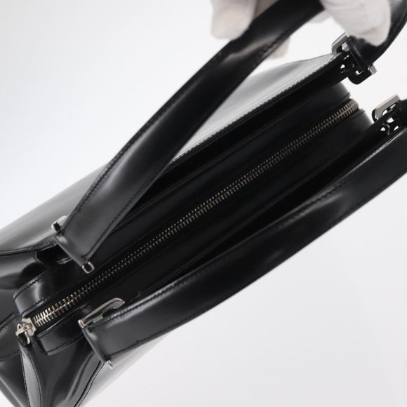 BALLY Hand Bag Leather Black Silver Auth 161058