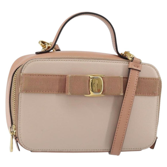 Salvatore Ferragamo Vala Hand Bag Leather 2way Pink Gold Auth 161059