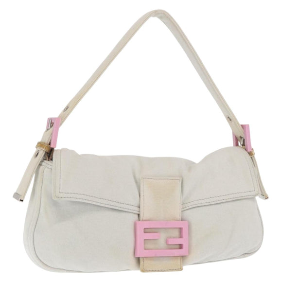 FENDI Mamma Baguette Hand Bag cotton Gray Silver Auth 161060