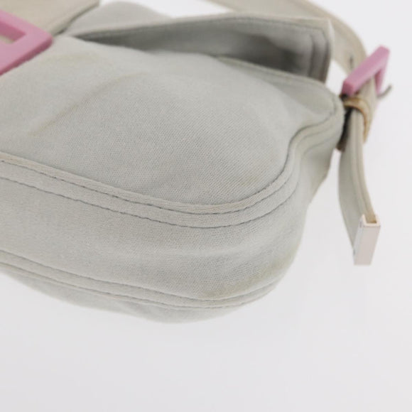 FENDI Mamma Baguette Hand Bag cotton Gray Silver Auth 161060