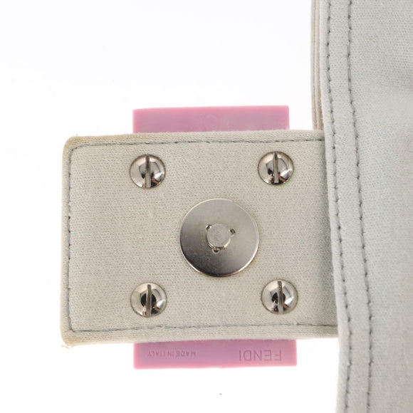 FENDI Mamma Baguette Hand Bag cotton Gray Silver Auth 161060