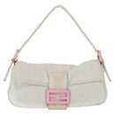 FENDI Mamma Baguette Hand Bag cotton Gray Silver Auth 161060-13