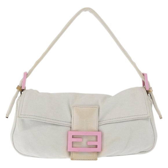 FENDI Mamma Baguette Hand Bag cotton Gray Silver Auth 161060