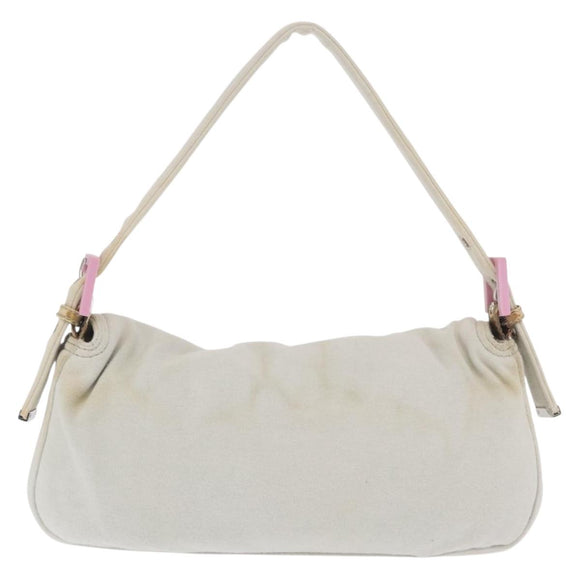 FENDI Mamma Baguette Hand Bag cotton Gray Silver Auth 161060