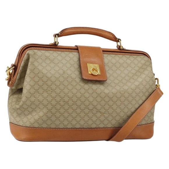 CELINE Macadam Canvas Hand Bag PVC 2way Beige Gold Auth 161061