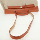 HERMES Her bag Hand Bag Canvas Leather 2way Beige Silver Auth 161063V-7