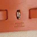 HERMES Her bag Hand Bag Canvas Leather 2way Beige Silver Auth 161063V-22