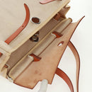 HERMES Her bag Hand Bag Canvas Leather 2way Beige Silver Auth 161063V-9