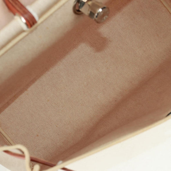 HERMES Her bag Hand Bag Canvas Leather 2way Beige Silver Auth 161063V
