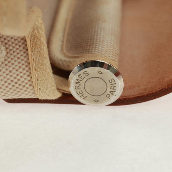 HERMES Her bag Hand Bag Canvas Leather 2way Beige Silver Auth 161063V