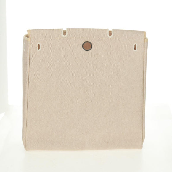 HERMES Her bag Hand Bag Canvas Leather 2way Beige Silver Auth 161063V