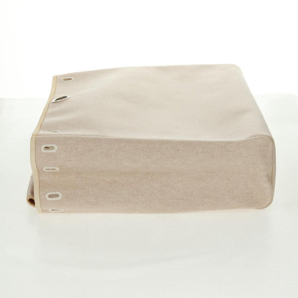 HERMES Her bag Hand Bag Canvas Leather 2way Beige Silver Auth 161063V